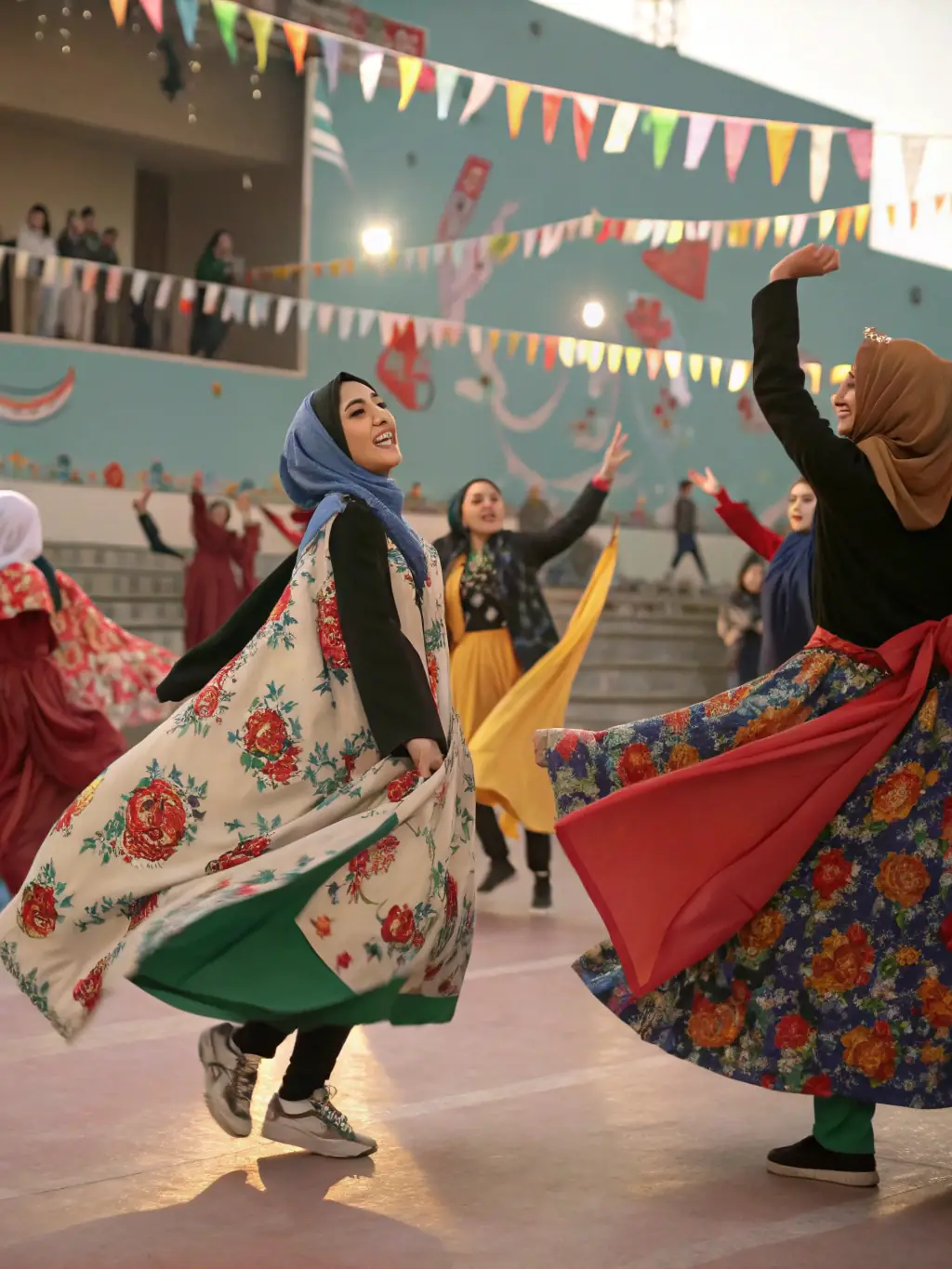 A vibrant photo of participants engaged in a cultural dance workshop, celebrating diversity and artistic expression at Laetitia.
