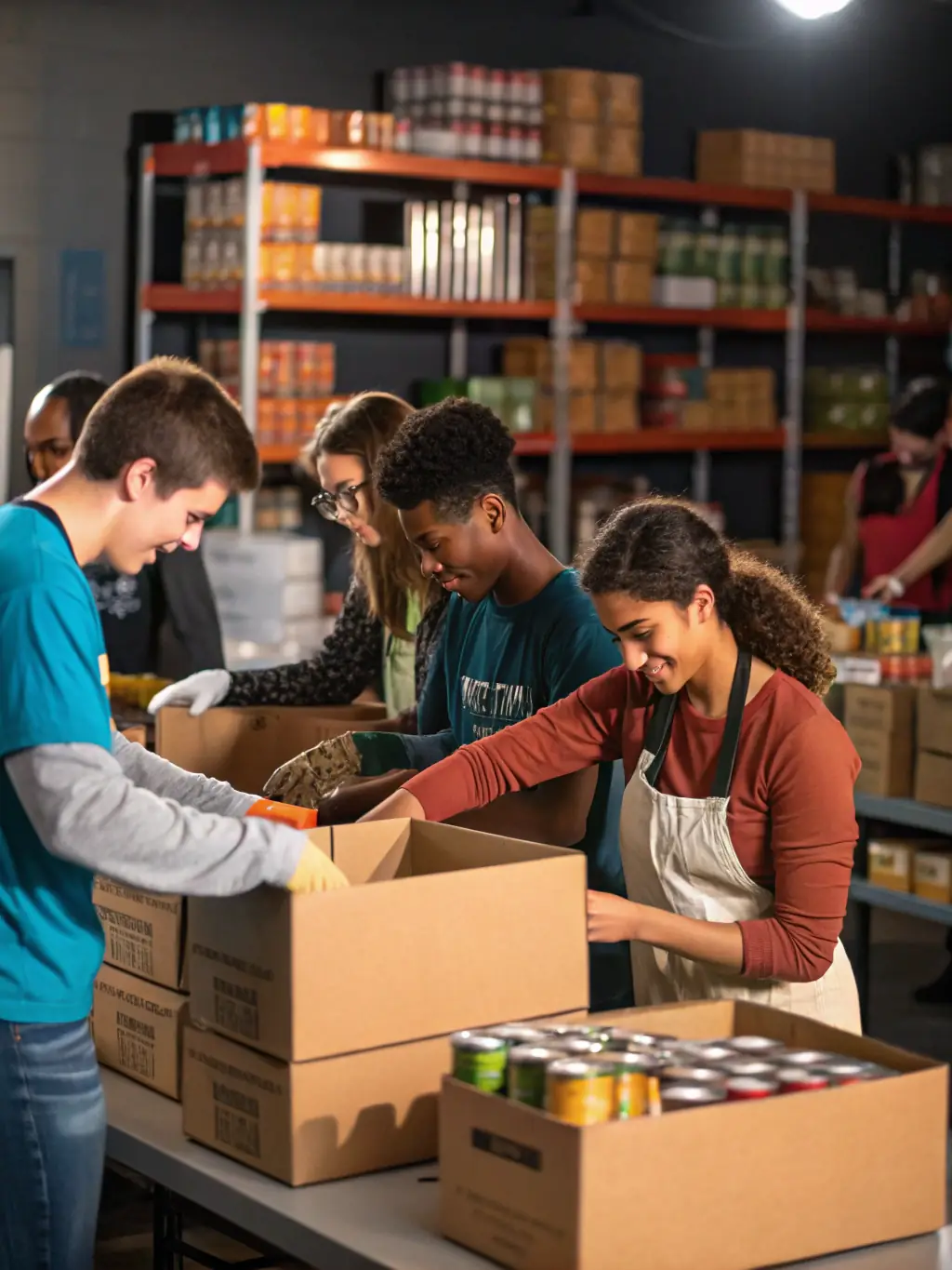 A group of volunteers working together during a charity event organized by Laetitia, demonstrating community support and engagement.