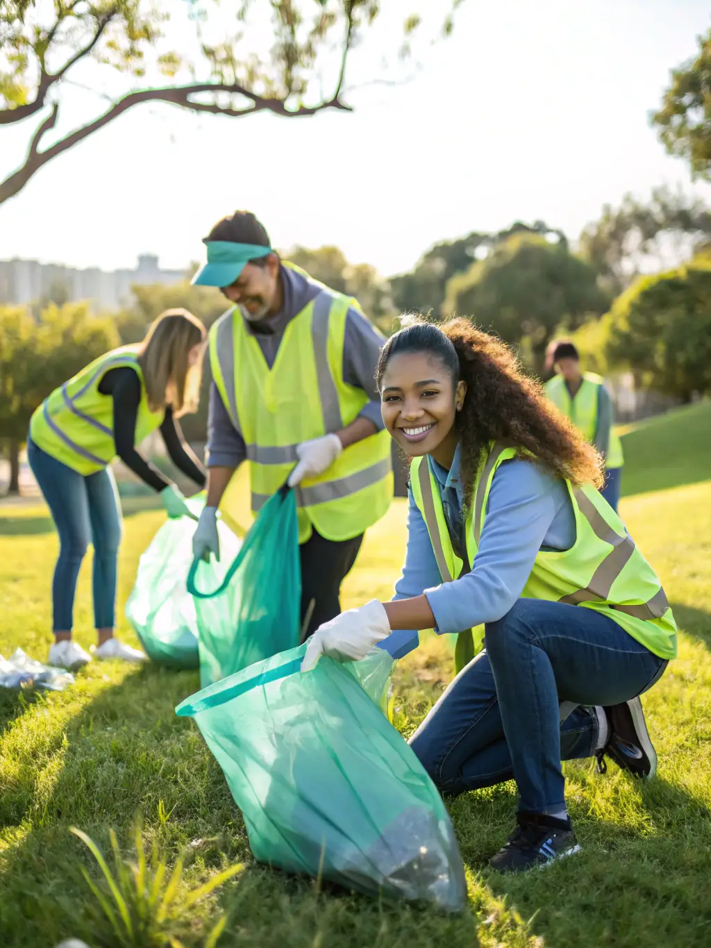 A photo of a PSP-organized community cleanup event, showing volunteers collecting litter in a public space.